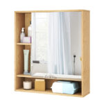 2 in 1 Mirrored Bathroom Wall Cabinet, Space-Saving Medicine Cabinet with Hidden Storage & Shelves - Natural - Image 5