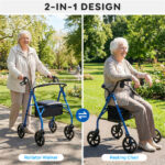 2-in-1 Rollator Walker with Seat (Blue), 8-Inch Large Wheels & Versatile Braking System, Adjustable Height - Image 10