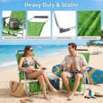 17 Inch Seat Height Beach Chair for Adults, Folding Portable Camping Chair with Headrest, Cup Holder, Side Pocket & Bottom Storage Bag, 7-Position Adjustable Aluminum Beach Chair, Heavy Duty 265 LBS Capacity, Oxford Fabric for Beach, Patio, Pool, Summer Palm Print - Image 28