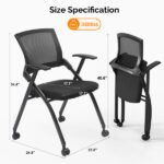 2 Pack Stackable Conference Room Chairs with Wheels, Folding Office Chair with Rebound Back, Padded Seat for Training Room, Guest, Reception, Event, Capacity 350lbs, Black - Image 3