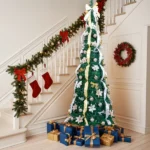 7 FT Fully Decorated Pre-lit Christmas Tree, Pop Up Artificial Xmas Tree with 200 Warm Lights Remote Control and Godlen & Silver Ornaments for Home Office Store Holiday Deco - Image 10