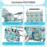 17 Inch Seat Height Beach Chair for Adults, Folding Portable Camping Chair with Headrest, Cup Holder, Side Pocket & Bottom Storage Bag, 7-Position Adjustable Aluminum Beach Chair, Heavy Duty 265 LBS Capacity, Oxford Fabric for Beach, Patio, Pool, Vintage Summer Print - Image 3