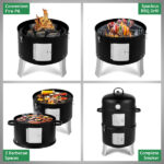 Vertical Steel Charcoal Smoker, Heavy Duty Double Layer Round BBQ Grill for Outdoor Cooking, Black - Image 12