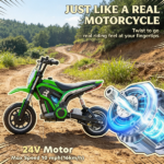 Green 24V 350W Electric Dirt Bike - Twist Grip Throttle up to 15 MPH Speed Limit Ideal for Ages 13+ with Adult Supervision Required - Image 8