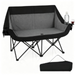 Black Dual Person Heated Folding Camping Chair 4 Heating Zones 3 Temperature Levels, Heavy Duty 660 LBS Double Outdoor Loveseat with Cup Holders Storage Pockets & Carry Bag for Picnic Beach Sports - Image 2