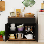 31.5" Kitchen Buffet Sideboard Cabinet with Push-to-Open Doors, Wood Storage Cabinet for Dining Room - Black - Image 5