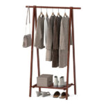 Solid Rubber Wood Folding Coat Rack, A-Frame Standing Clothes Rack with Bottom Storage Shelf - Image 3
