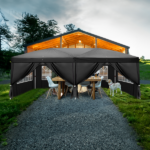 10'x20' Instant Pop Up Canopy Tent Black, 6 Panels 2 Doors 4 Mesh Windows, 28/22mm Powder Coated Steel Frame, 10x20mm Crossbar, 210D Oxford Folding Outdoor Tent with Carry Bag No Sandbags - Image 32