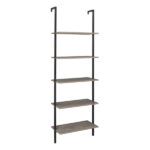 5-Shelf Wood Ladder Bookcase with Metal Frame, Industrial 5-Tier Modern Ladder Shelf Wood Shelves,Gray - Image 3