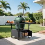 Outdoor Grill Table for Big Green Egg Style BBQ, Metal Grill Cart with 2 Folding Panels, Compatible with up to Large Green Egg, Kamado Joe Jr - Image 2