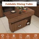 Multi-Functional Folding Table with Storage Shelves and Wheels, 47 Inch Foldable Dining Table for Small Spaces, Compact Desk for Kitchen, Dorm, Office (Walnut) - Image 11