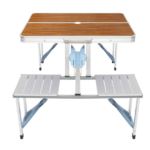 Same Code 44641025 136*85.5*67cm 50kg Aluminum Alloy Table And Chair One Piece Camping One Piece Table And Chair Wood Grain Color - Image 7