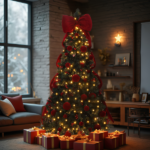 7.5 FT Artificial Christmas Tree with DIY 300 Warm White LED Lights, Hinged Xmas Pine Tree with Giant Bowknot and Red Ball Ornaments for Holiday Party Office Home, Dark Green Tree & Red Decor - Image 10