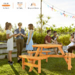 6-Person Outdoor Circular Wooden Picnic Table with 3 Built-In Benches, Outside Table and Bench Set for Porch Backyard Patio Lawn Garden - Image 4