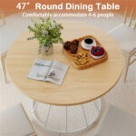 Natural 47" Round Dining Table , Family-Sized for 4-6 People, Hourglass Metal Base & Curved Tabletop - Image 11