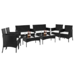 2pcs Arm Chairs 1pc Love Seat & Tempered Glass Coffee Table Rattan Sofa Set Black - Image 22