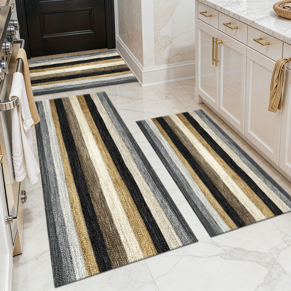 fc7dedda-5275-4bd3-92de-7bc7e560d3ab.png Three-piece kitchen rug set, non-slip and washable, abstract pattern kitchen hallway rug, soft and comfortable, suitable for sinks, floors, entrances, hallways and bathrooms. - Image 1