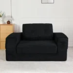Compression Human Dog Sofa Bed for Adult & Pets,Modern Floor Couch With Pillow for Living Room Bedroom,Corduroy Fabric,No Assembly Required, Black - Image 2