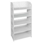 Wood-plastic Board Five Tiers Carved Shoe Rack White A - Image 16