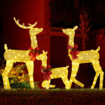 3-Piece Lighted Christmas Reindeer Family Set Outdoor Decorations, Weather Proof 2D Deer Family Set of 3 Christmas Ornament Home Decor Pre-lit 200 LED Warm White Lights with Stakes, Golden - Image 14