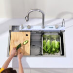 Pull-out Facuet Single Bowl Sink Kitchen Vegetable Sink 304 Whale Waterfall Sink Dish Sink Household Vegetable Washing Basin, Dark Gray[Unable ship on weekends, TK/TEMU only for pickup, only TX10643 warehouse supports GOFO] - Image 11