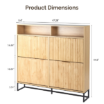 (Do Not Sale on Amazon) 4-Compartment Flip-Up Drawer Shoe Cabinet with Grilles and 2 Drawers LED Light Strip Iron Legs Particleboard Cabinet Body MDF Grille Door Iron Legs Shoe Cabinet 47.24*9.45*44.65in Oak - Image 5