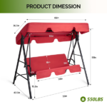 68*43*60 inch Red KD style with cushion canopy Iron Oxford cloth 250kg Iron swing set - Image 3
