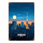 CIFbuy 1pc Tokyo Japan Cityscape Metal Sign, 8x12 Inch Rustic Iron Wall Art, Vintage Night Scene Decor For Home Bar Garage Cafe Club TikTok, TikTok, Self-pickup Logiopics