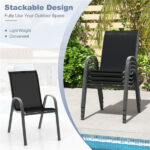 Black 2 Pack Stackable Patio Dining Chairs, Ergonomic Steel Frame Breathable Fabric Outdoor Chairs 330 LBS Capacity - Image 6