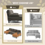 U-Shaped Convertible Sectional Sofa with 2 Chaise Lounges, 4-Seater Modular Couch with Removable & Washable Chenille Covers, 111.4" L x 48.4" D x 33.1" H L-Shaped Couches for Living Room Apartment, Heavy Duty Plastic Legs, Deep Brown - Image 4