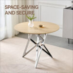 37Inch Round Dining Table, Small Round Kitchen Table With Silver Metal Legs, Suitable For 2 To 4 People, Modern Dining Room Table, Burlywood. - Image 17