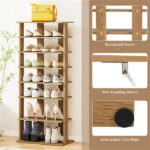 7-Tier Double-Row Shoe Rack with Adjustable Shelves, Anti-Tipping Narrow Storage Rack for Entryway Closet-Natural - Image 6