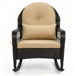 Heavy Duty PE Wicker Patio Rocking Chair 400LBS, Outdoor Rocker with Removable Washable Sponge Cushions Anti-Tip Stoppers for Porch Balcony -Brown - Image 7