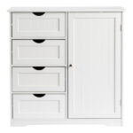 White MDF with paint finish + melamine veneer on particleboard, vertical stripes, 80*30*80cm, 4 drawers, 1 door, bathroom vanity