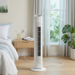 US Standard RTW-AR Tower Fan, 110V 45W, 32 Inch, Column Shape, White Plastic Body, Copper Motor, Touch & Remote Control, 3 Speeds, 3 Modes, Oscillating Function, 7.5-Hour Timer, For Home Use - Image 8