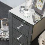 3-Drawer Mirrored Bedside Table MDF Cabinet with Mirrored Drawers Silver - Image 16