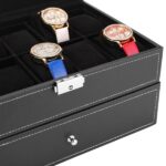 Watch Box 20 Mens Case Glass Top Display Organizer Lockable Black - Image 9