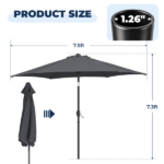 7.5FT Round Outdoor Patio Umbrella with Tilt Adjustment, Crank Lift System, 6 Iron Ribs & Iron Pole, Waterproof UV Protected Polyester Canopy, Gray - Image 14