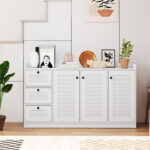 White Buffet Sideboard Cabinet, 3 Drawers & 3 Shutter Door Cabinets, Abundant Storage Space - Image 7