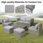 2pcs armless sofa + 2pcs footstool + 1pcs double sofa + 1pcs coffee table with storage, gray gradient rattan, gray cushion, rattan multi-piece set - Image 6