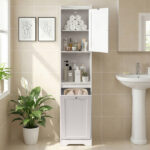 White melamine-faced particleboard, vertical grain, 40*40*180cm, 1 door + bottom flip-down drawer with non-woven storage bag, bathroom tall cabinet - Image 9