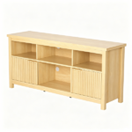 Not selling on Amazon Entertainment Center TV Stand with 4 Open Cubbies & 2 Fluted Hinged Storage Doors, Adjustable Inner Shelves, Cable Management Holes, Media Console Cabinet for Living Room Bedroom, 58.07 x 14.96 x 27.36 Inches, Embossed Melamine Faced Particleboard, Natural Oak - Image 4