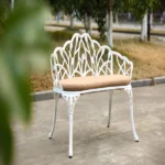 Tulip Patio Garden Bench Metal Park Bench Cast Aluminum Outdoor Furniture with Floral Rose for Patio,Park,Lawn,Yard with cushion - Image 4