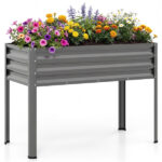 44" Elevated Raised Garden Bed with Drainage Holes, 32" Ergonomic Height Metal Planter - Gray - Image 5