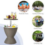 Brown Outdoor Imitation Rattan Ice Cooler Side Table 8Gal 2-Height Adjustable with Drain Plug - Image 10