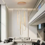 High Ceiling Chandelier Modern LED Ring Pendant Light 3 Color Dimmable Gold Chandeliers Contemporary 157in Hanging Light Fixture with Remote Control for Foyer Entryway Staircase - Image 2