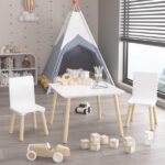 Kids Table and 2 Chairs Set, 3 Pieces Toddler Table and Chair Set, Wooden Activity Play Table Set (White) - Image 15