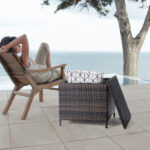 Outdoor PE Wicker Side Table with Storage, Patio Rattan End Table Square Container for Furniture Covers, Toys and Gardening Tools, Brown - Image 3