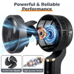 Black Portable Air Circulator Fan, 70° Horizontal Oscillation & 90° Tilt Fan with LED Touch Panel, Lightweight Standing Fan for Indoor Use - Image 7