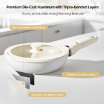 19-Piece Cookware Set, 5 Pots and 2 Lids, Removable Handles, Non-Stick Aluminum Pots and Pans, Microwave & Oven Safe, Dishwasher Safe, Cream White - Image 12